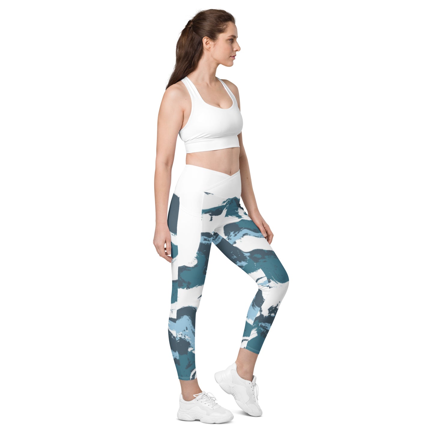 Blue Wave Crossover Leggings w/ Pockets